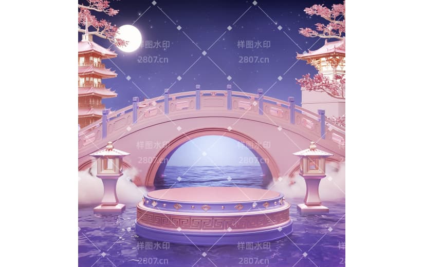 浪漫七夕情人节3D三维立体中国风中式展台背景
