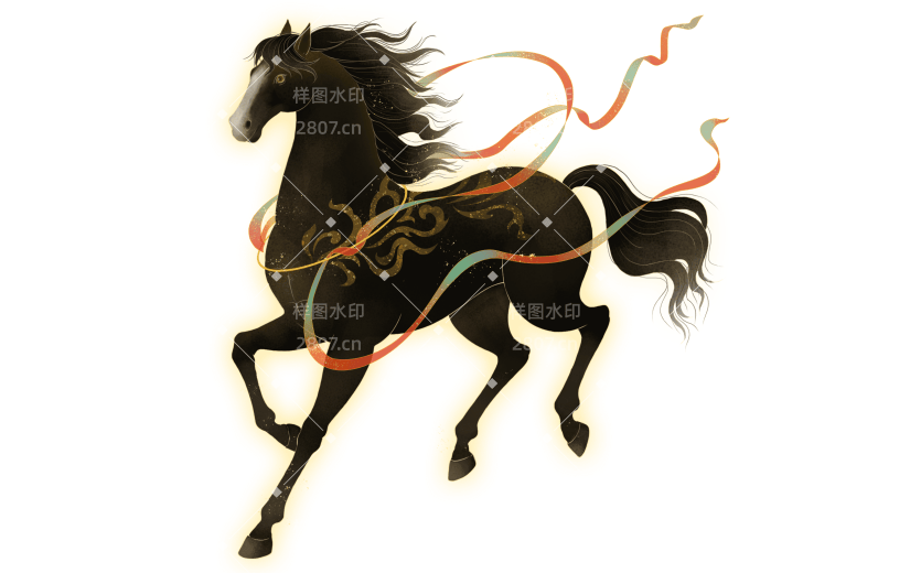 马年中式感敦煌风插画马元素