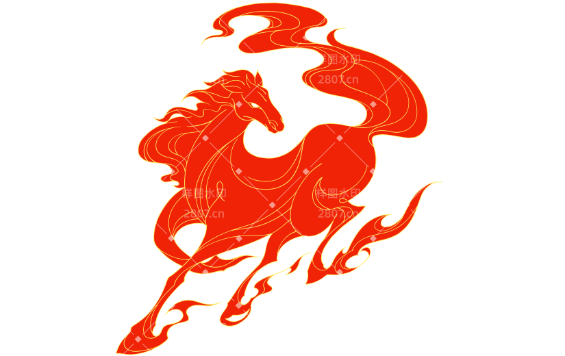 马年中式感工笔插画奔跑马元素