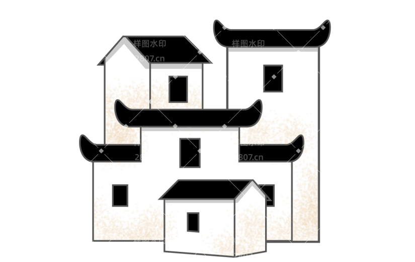 手绘徽派建筑常规贴纸9