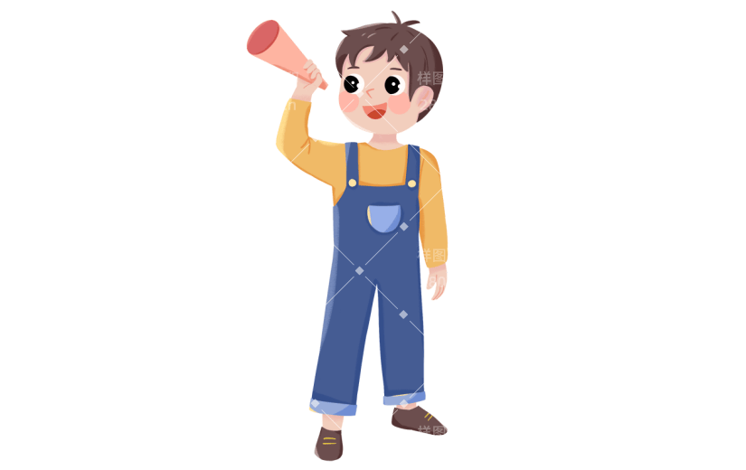 手绘小男孩喇叭播报动作贴纸