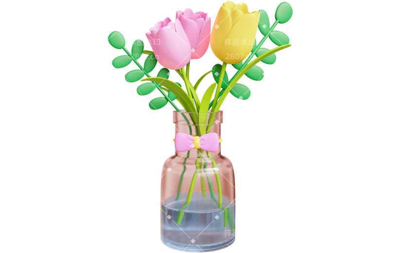 生产素材-植物–郁金香花束3D贴纸
