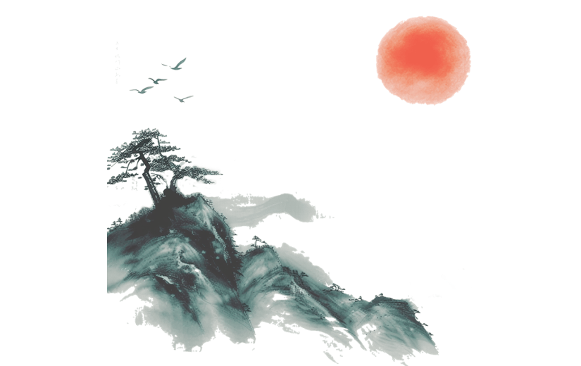 清明节清明水墨风山水组合元素素材