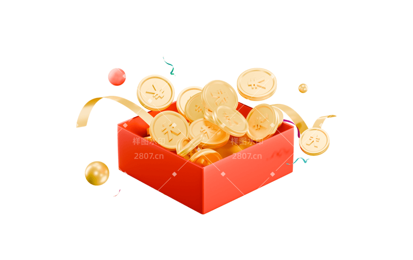 促销通用3D金币礼盒组合元素素材