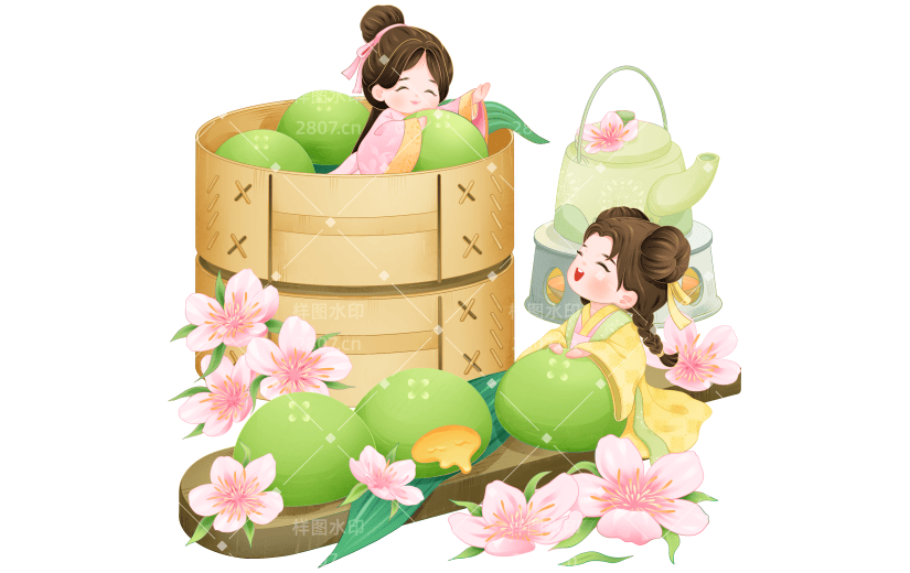 清明节清明微缩人物青团场景组合元素素材