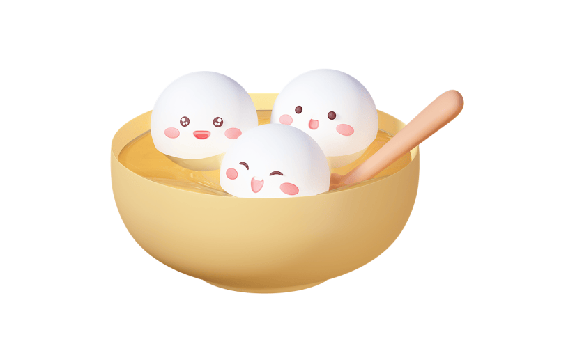 传统节气冬至3D立体卡通感拟人汤圆元素素材