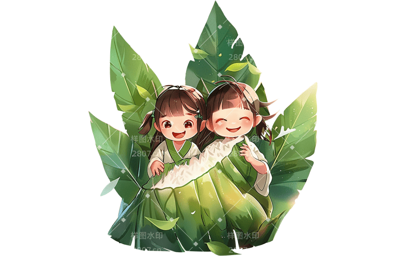 端午节通用插画粽子人物元素素材