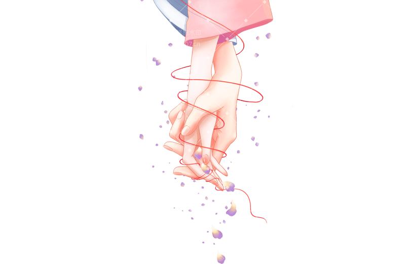 七夕唯美感水彩牵手红线插画元素