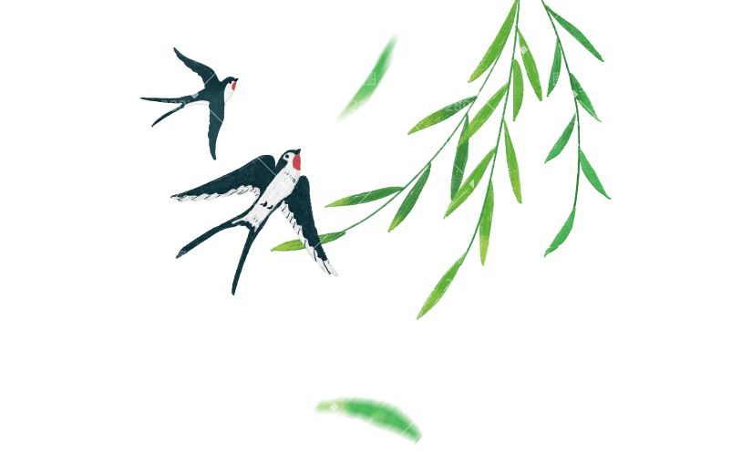 春分油画风燕子柳树元素