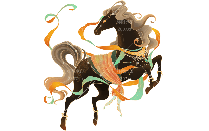 马年中式感敦煌风插画马元素