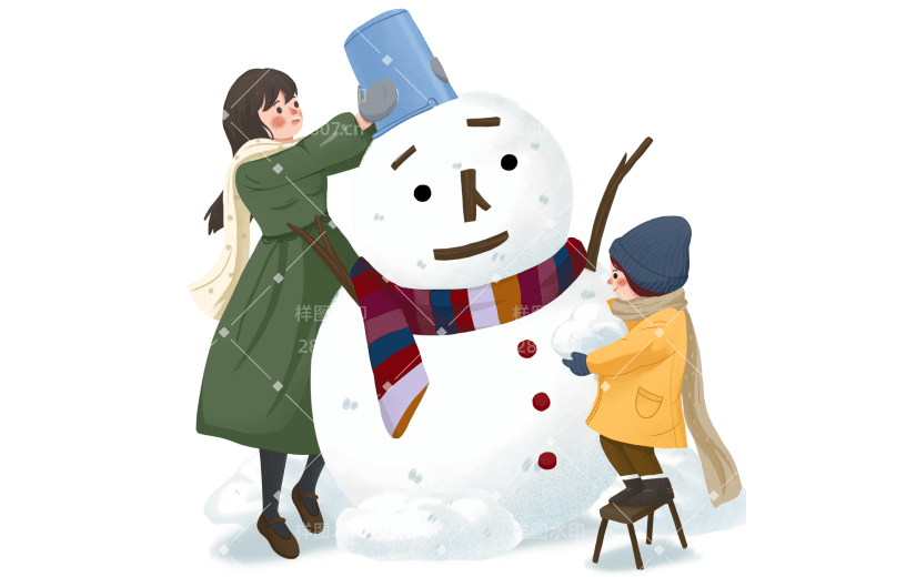 手绘肌理-大雪元素创意贴纸-堆雪人