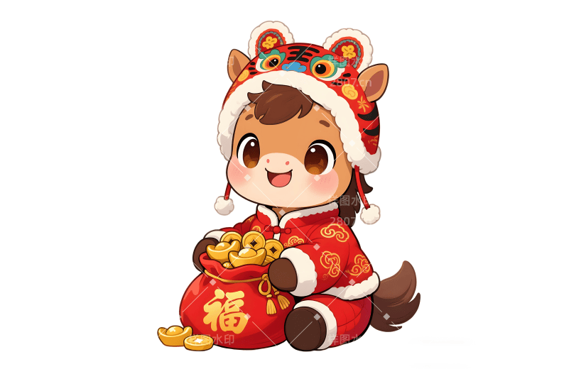 马年卡通感插画可爱小马元素