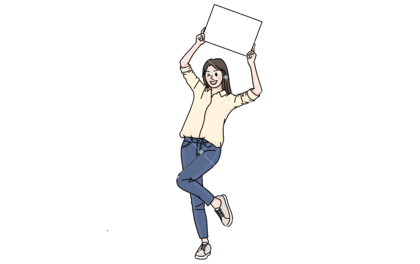 手绘女人举牌动作贴纸