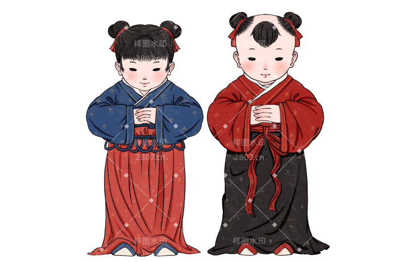 手绘古代国学场景大尺寸贴纸4