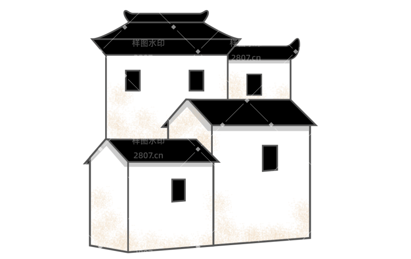 手绘徽派建筑常规贴纸2