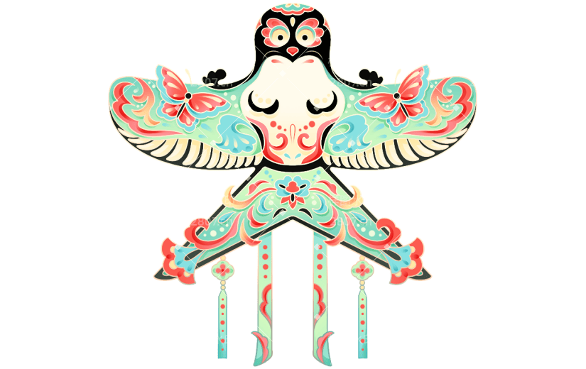 二十四节气春分插画幻彩国潮风春季风筝元素素材