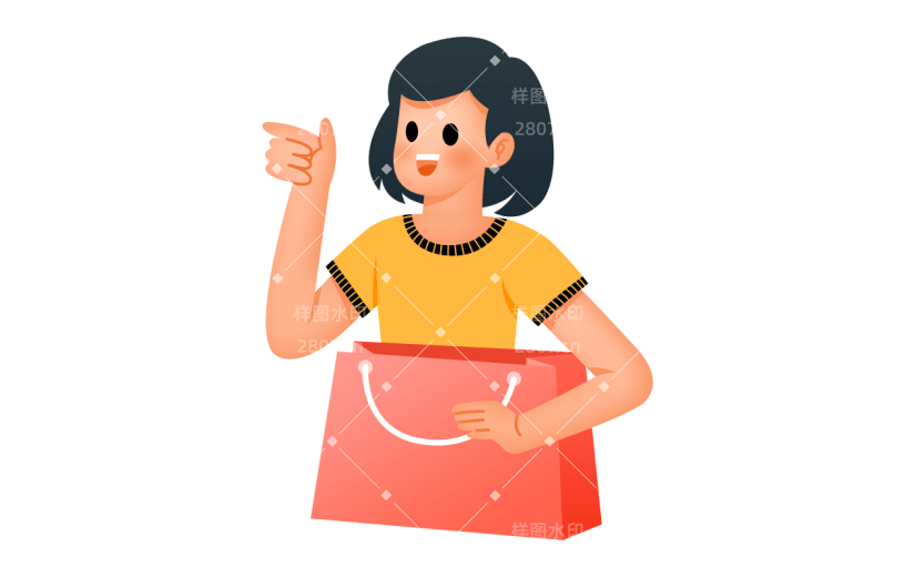 扁平风双十一女孩购物袋贴纸