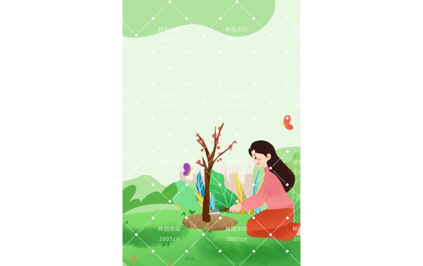 绿色卡通植树节背景