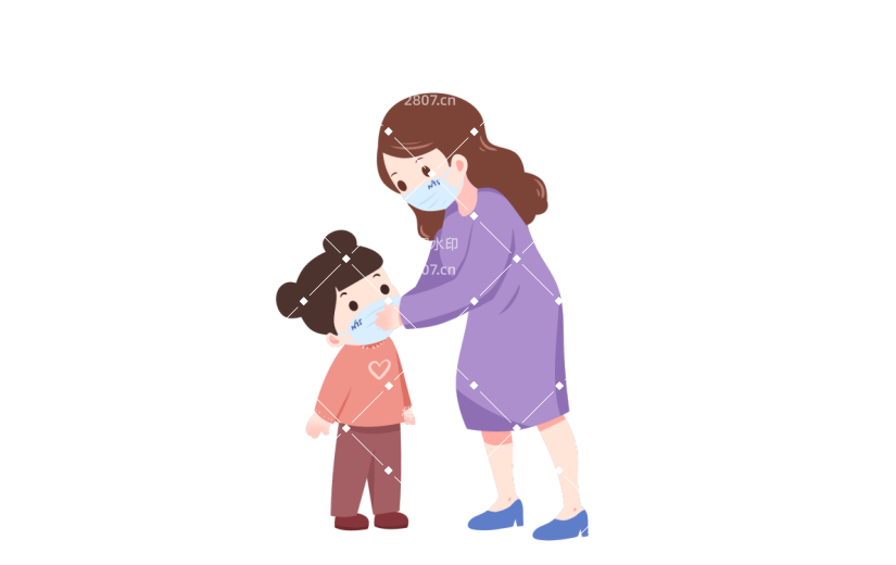 疫情防控母女戴口罩插画