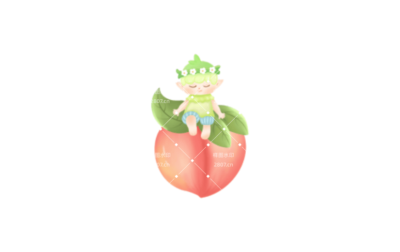 夏日清新可爱水果手绘卡通桃子精灵装饰