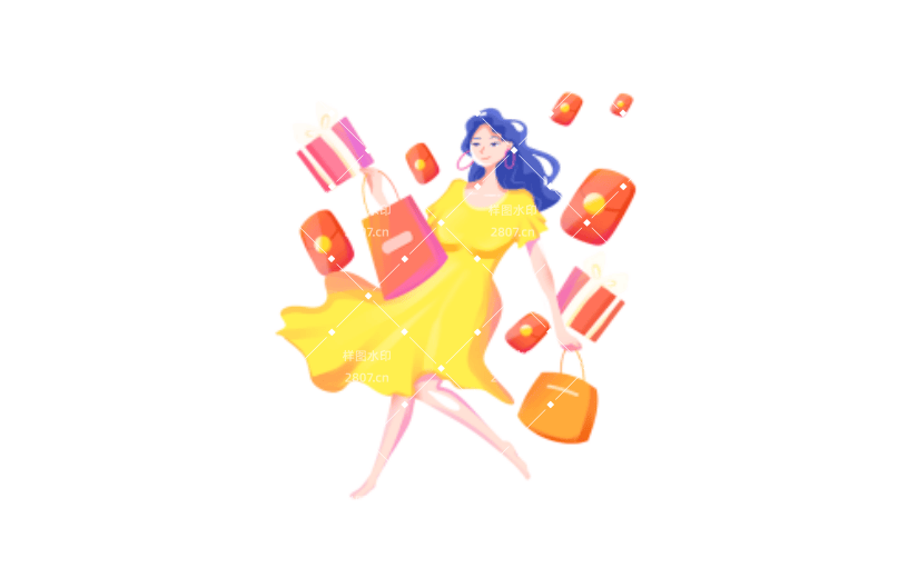 618电商购物节美女少女购物元素插画