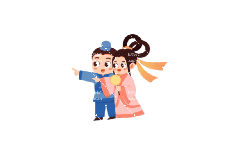 卡通手绘恩爱牛郎织女人物形象元素