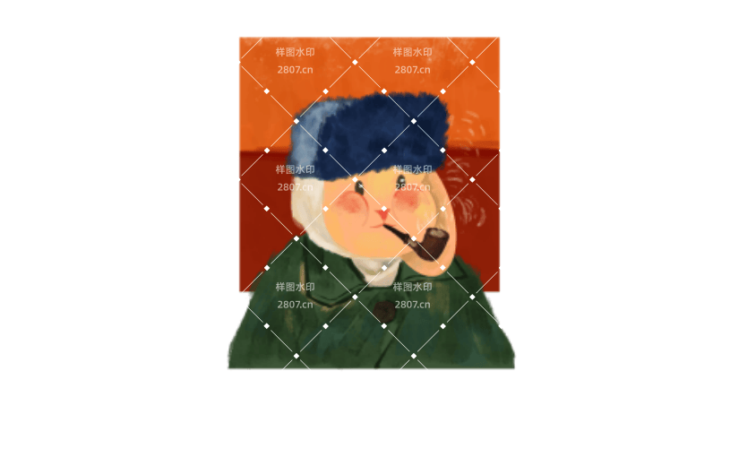 世界名画兔年梵高自画像兔子元素