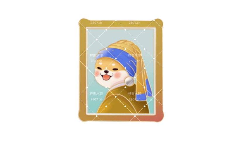 世界名画带珍珠耳环的少女柴犬
