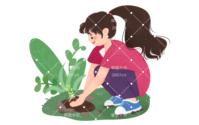 卡通种树女孩植树节元素