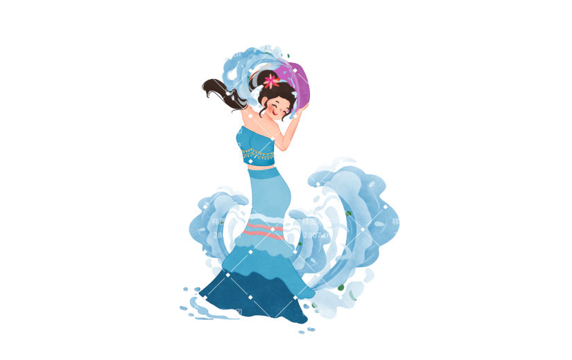卡通时尚性感美女玩水泼水节元素