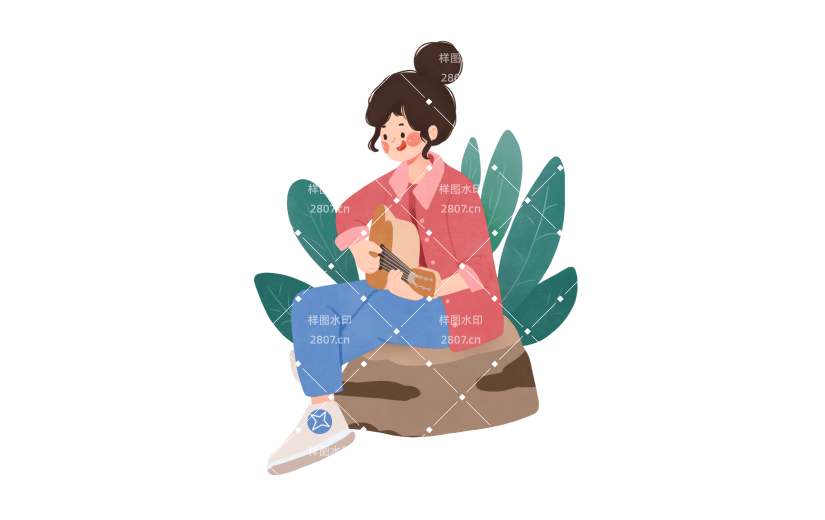卡通弹吉它女孩青年节元素