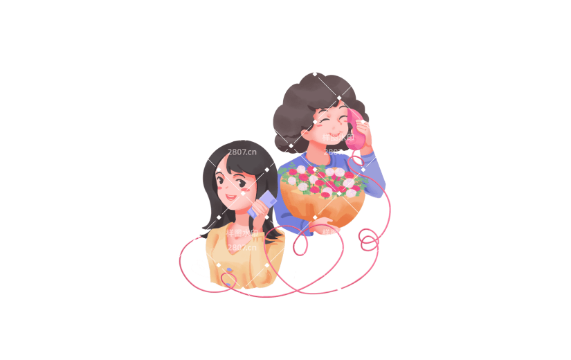 母亲节母女鲜花卡通元素