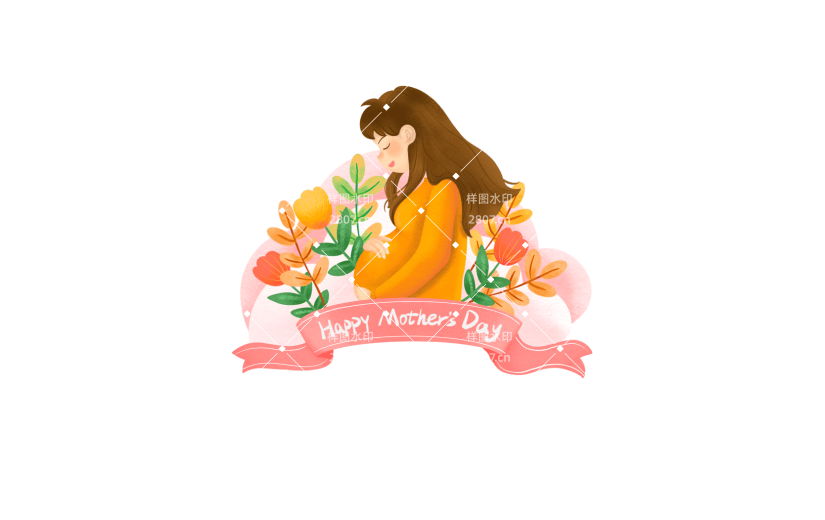 母亲节快乐花卉孕妇女性扁平元素