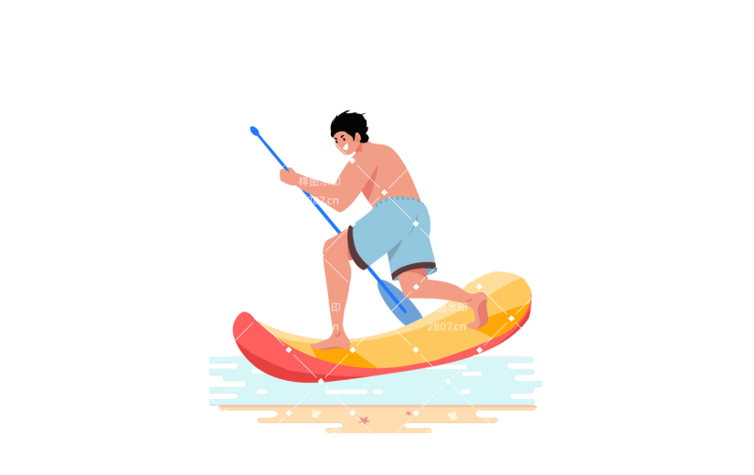 夏季海上冲浪男子手绘素材