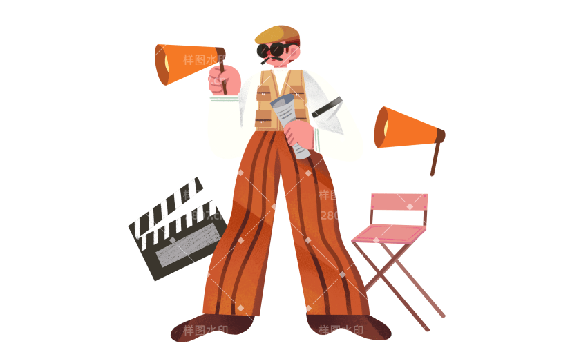 几何扁平纹理风格人物插画-导演