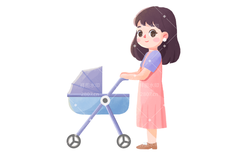 高质量人物插画-妈妈推车