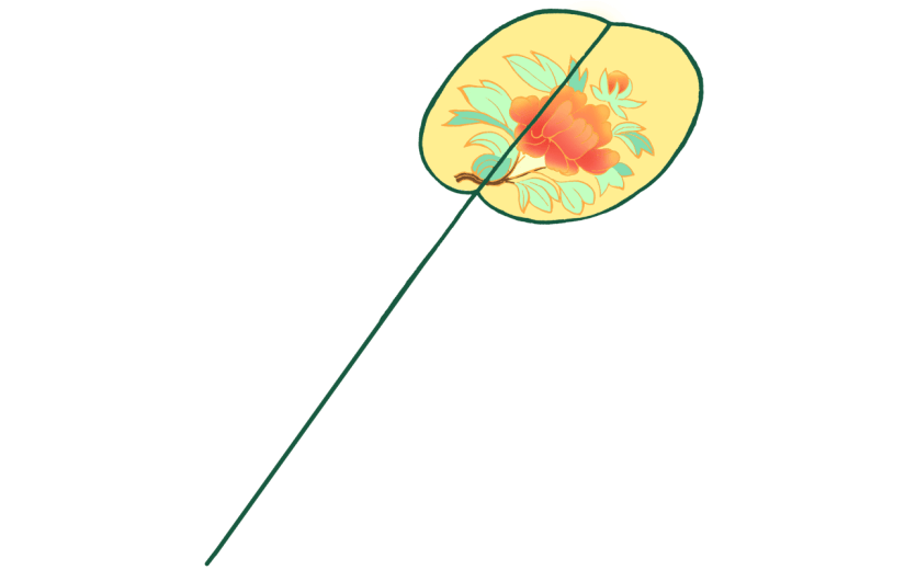 高质量人物插画-国潮细线白描-扇子