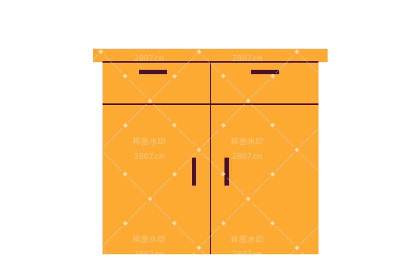 高质量插画-扁平肌理复古-柜子