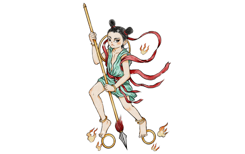 质量人物插画-水墨中国风-哪吒