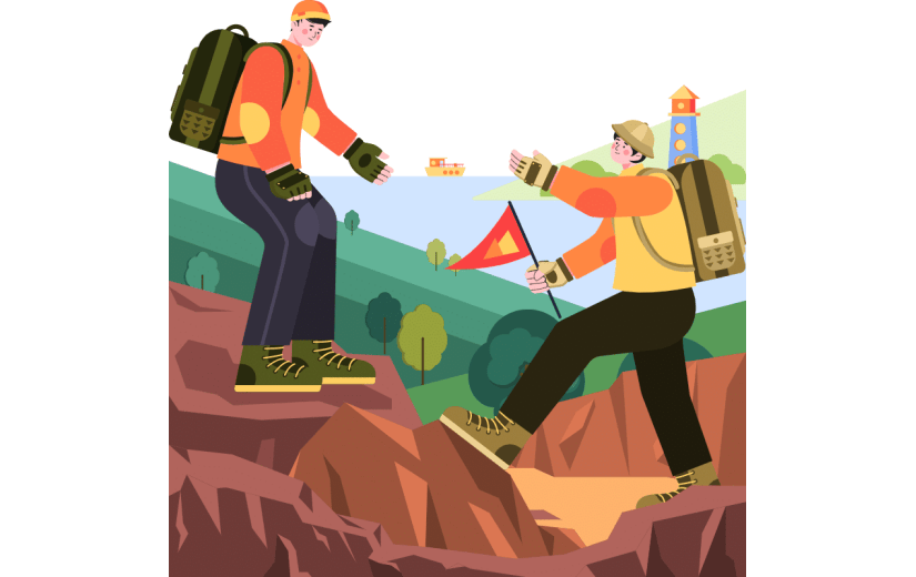 手绘-体育运动扁平插画SVG-登山