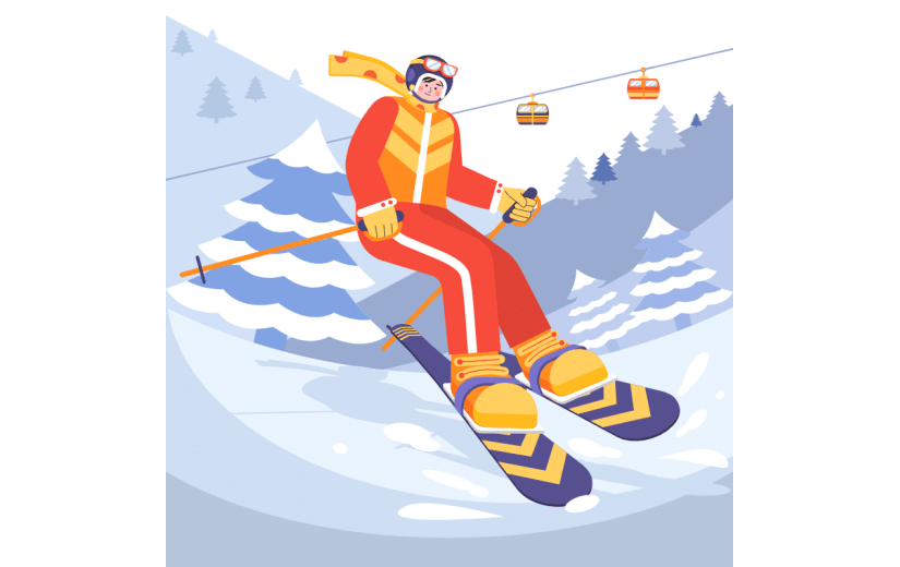 手绘-体育运动扁平插画SVG-滑雪