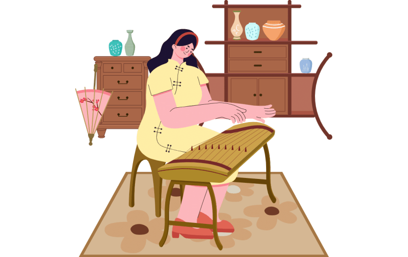 扁平-套系人物场景插画-SVG-古筝