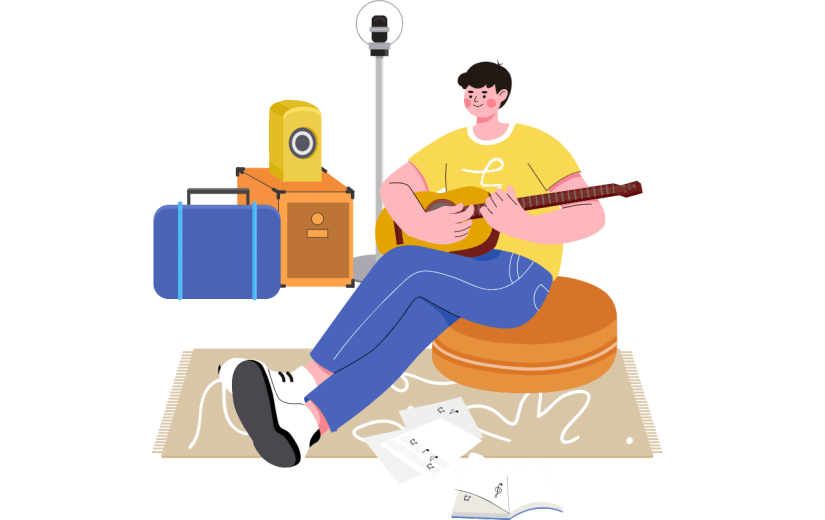 扁平-套系人物场景插画-SVG-吉他