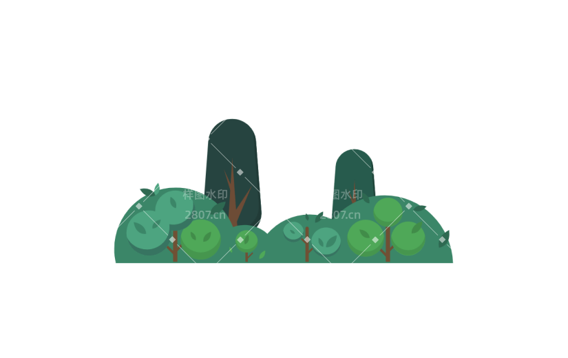 矢量风-扁平风植物元素-灌木