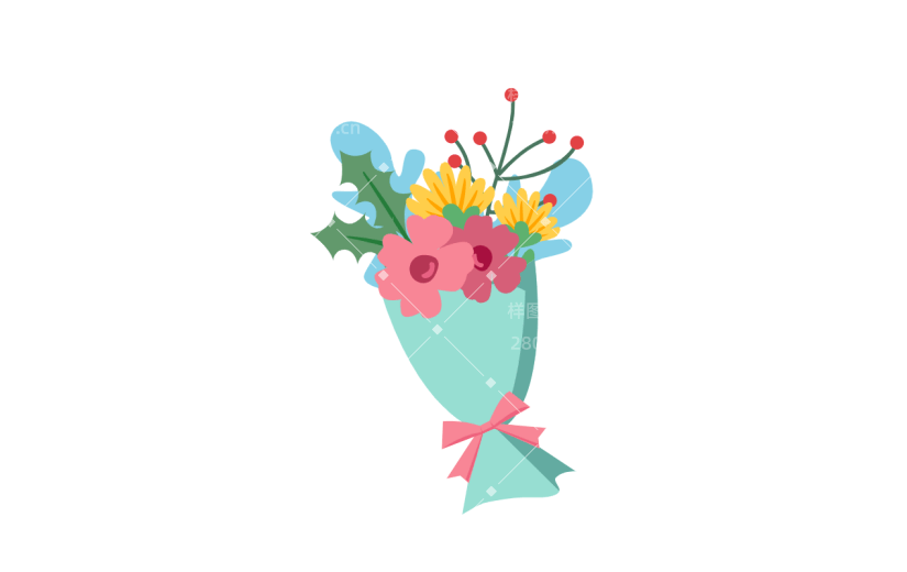 矢量风-扁平植物元素-花束