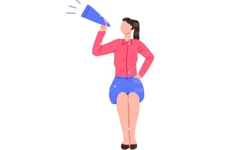 元素简约手绘扁平清新商务办公招聘人物女职员喊话插画元素