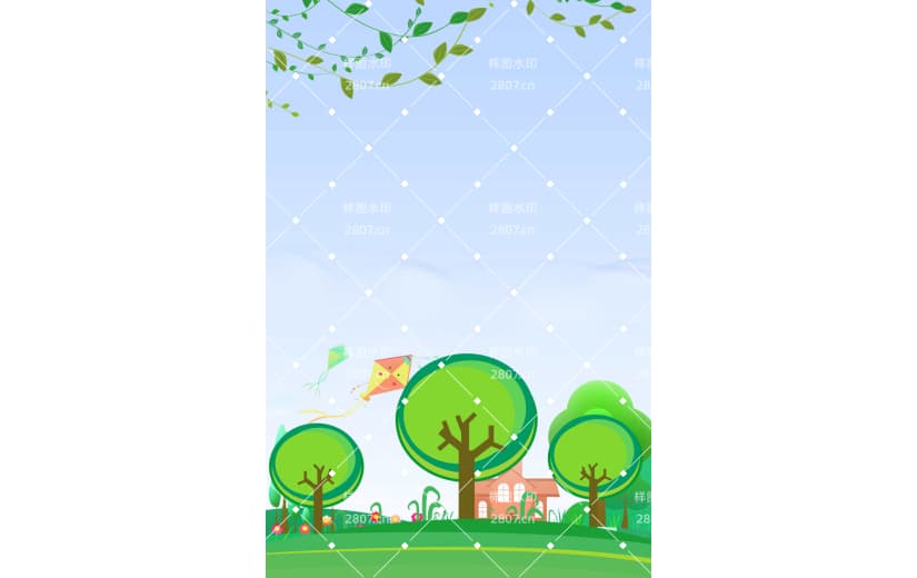 蓝天白云卡通插画植树节背景