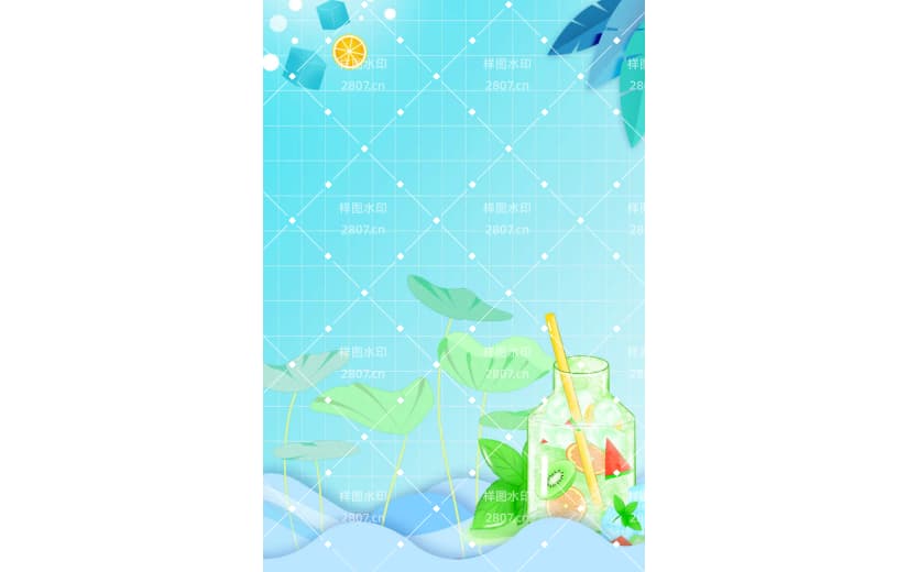 蓝色小清新夏至插画背景