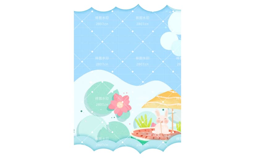 蓝色剪纸风夏至插画卡通背景