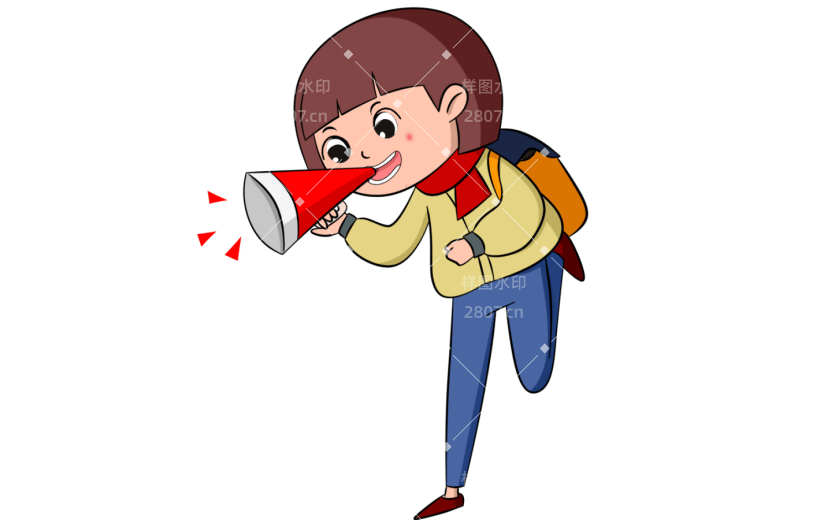 元素放假通知拿喇叭的学生卡通人物元素
